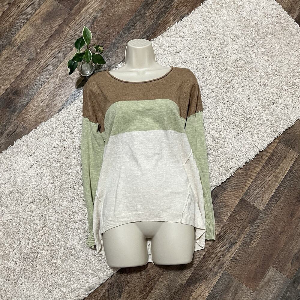 Madewell XXS Colorblock Striped Linen Blend Scoop Neck Pullover Palmdale Sweater - Picture 2 of 6